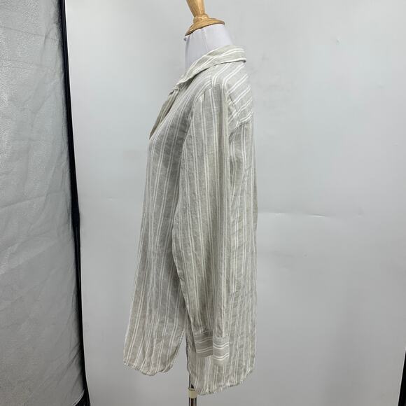 Lafayette 148 New York Shirt Womens Small Button Up Striped Linen Shirttail Hem - Picture 5 of 10